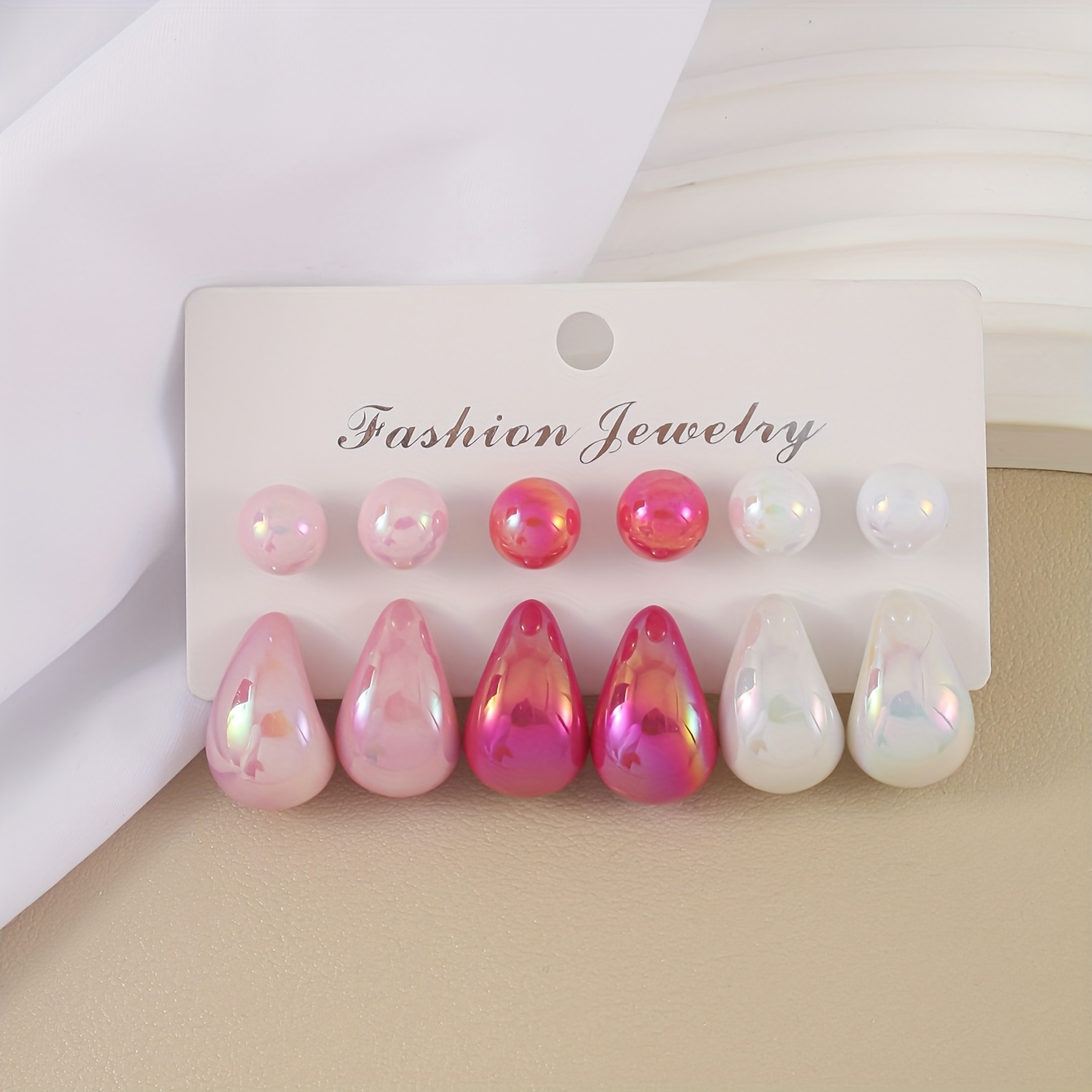 12pcs AB Pink Water Drop Earrings Set Ball Earrings